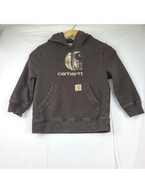 Carhartt Brown Hoodie Mossy Oak Camo Logo Pullover Fleece Hood Pocket Kids/Boy 6